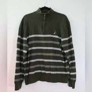 Nautica Men's Navtech 1/4 Zip Sweater Size XL Green Light Gray Pullover